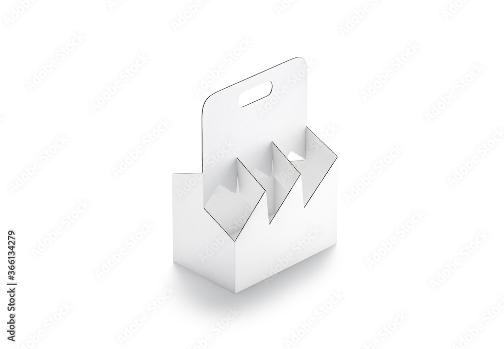 Blank white cardboard bottle holder mockup, side view Blank white cardboard bottle holder mockup, side view