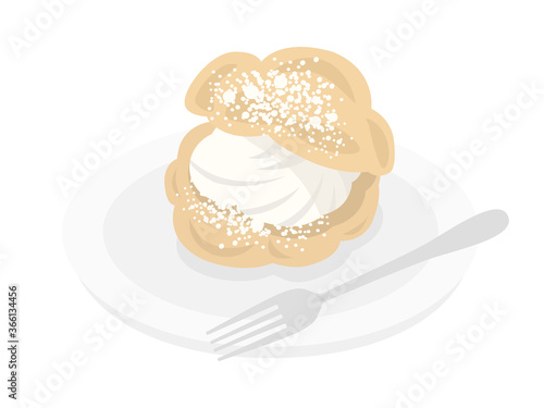 皿にのせたシュークリームのイラスト