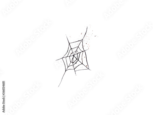 watercolor illustration.Happy Halloween, black spider web on white background. an emblem for Halloween. isolated.