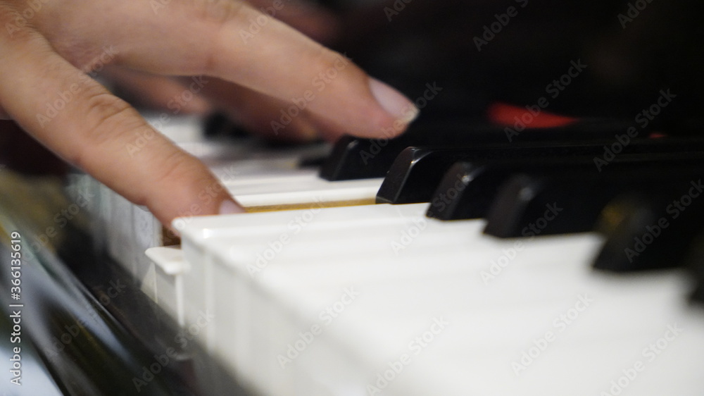 Obraz premium Man hands of a pianist play the piano.