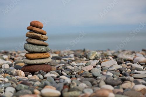 Pebble stones on the beach along the Black Sea in Batumi  Georgia.