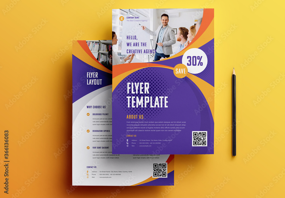 Yellow Ribbon Flyer Purple and Yellow Flyer Layout with Ribbon Elements Stock Template ...