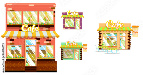 Set of flat illustrations of a coffee shop