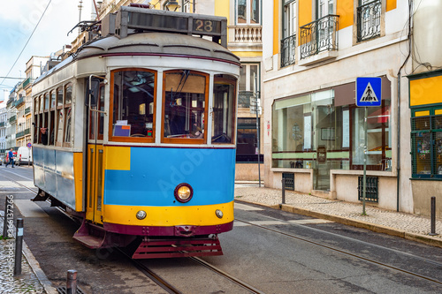 Vintage tramway oldtown Lisbon Portugal