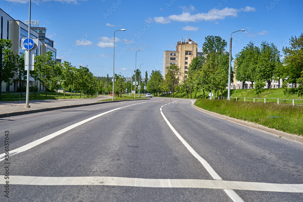 Empty street on Sunday in Vilnius 