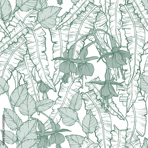 Seamless pattern with thickets of weaving plants