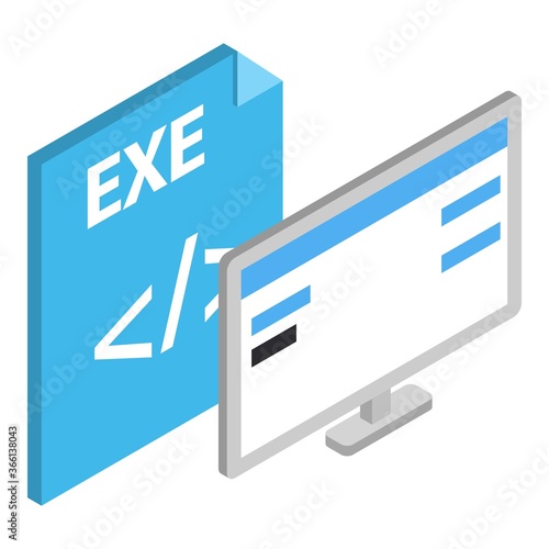 Exe file icon. Isometric illustration of exe file vector icon for web