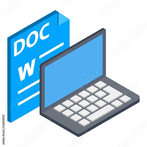 Doc file icon. Isometric illustration of doc file vector icon for web photo