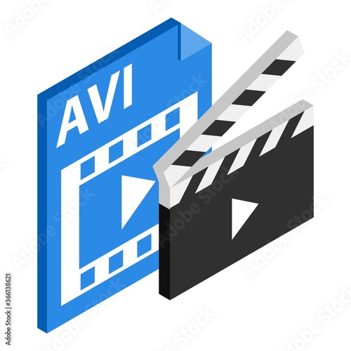Avi file icon. Isometric illustration of avi file vector icon for web