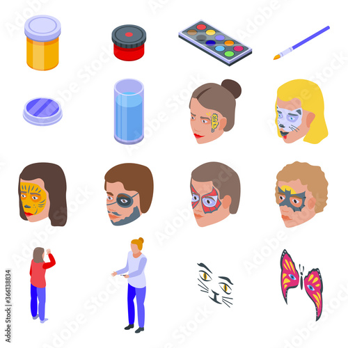 Face painting icons set. Isometric set of face painting vector icons for web design isolated on white background
