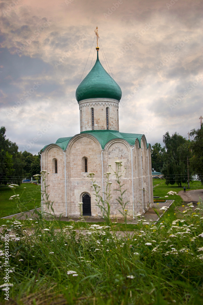 Transfiguration Cathedral in Pereslavl Kremlin founded by Yuri Dolgoruky in 1152. Pereslavl-Zalessky, Russia. Golden Ring of Russia