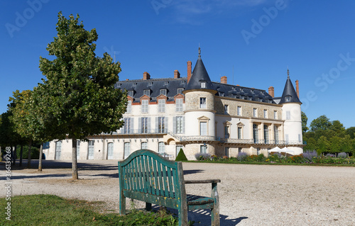 View of Rambouillet castle , XIV century, in picturesque Public Park in town of Rambouillet , 50 km southwest of Paris. France.