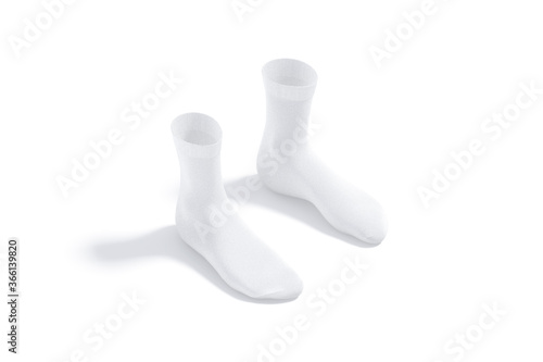 Blank white long socks mockup pair  side view