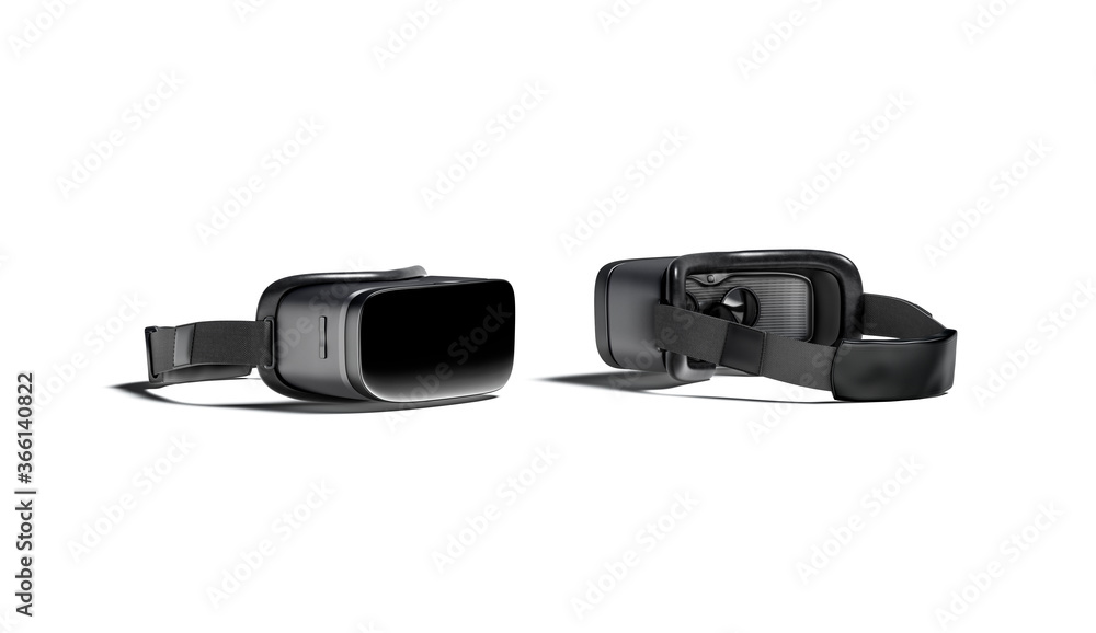 Blank black virtual reality goggles mockup, front and back side Blank black virtual reality goggles mockup, front and back side