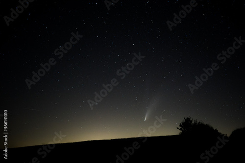Fototapeta Naklejka Na Ścianę i Meble -  Neowise comet sight on a summer night in val d'Orcia. 2020, Tuscany, Italy