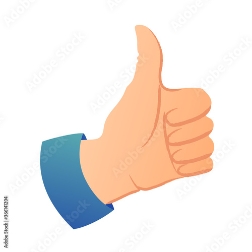 Hand with thumb up. Approval gesture concept, OK. Beautiful hand on a white background