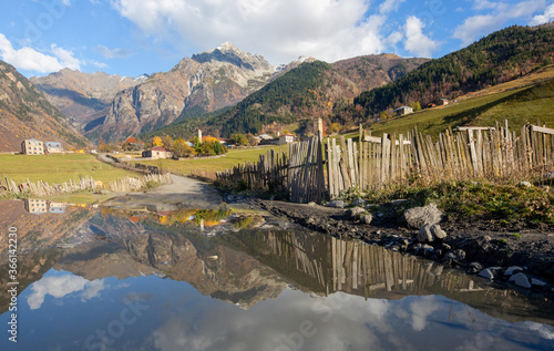 Reflections in the water of the Caucasus Mountains, Georgia