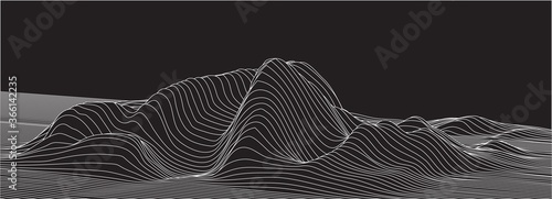 Abstract vector surface. Landscape made of lines. Surface made of sections.