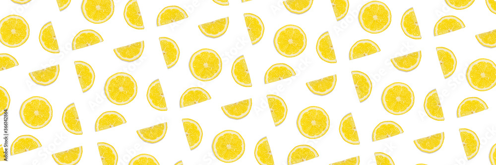 Pattern with lemon fruits. Tropical abstract geometric balance background, isolated. Lemon on white background.