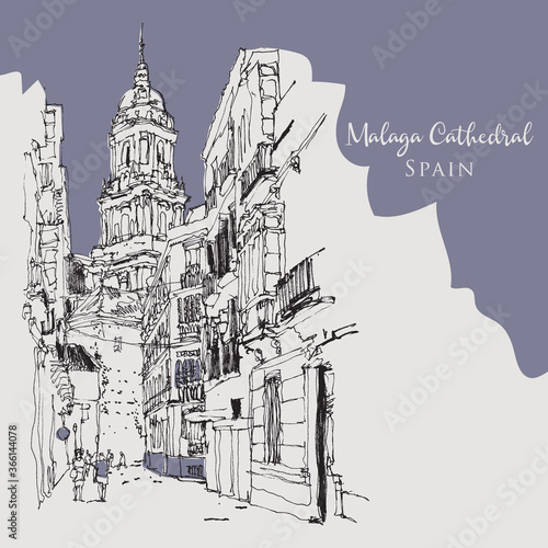 Drawing sketch illustration of Malaga Cathedral