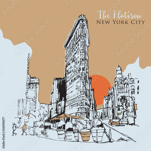 Drawing sketch illustration of he Flatiron Building in New York City