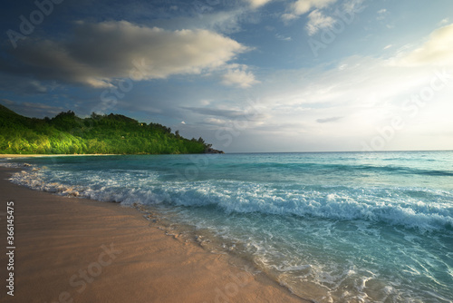 perfect sunset on Seychelles beach