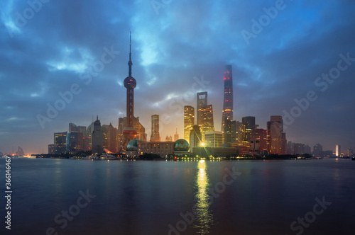 Shanghai skyline in sunrise time, China