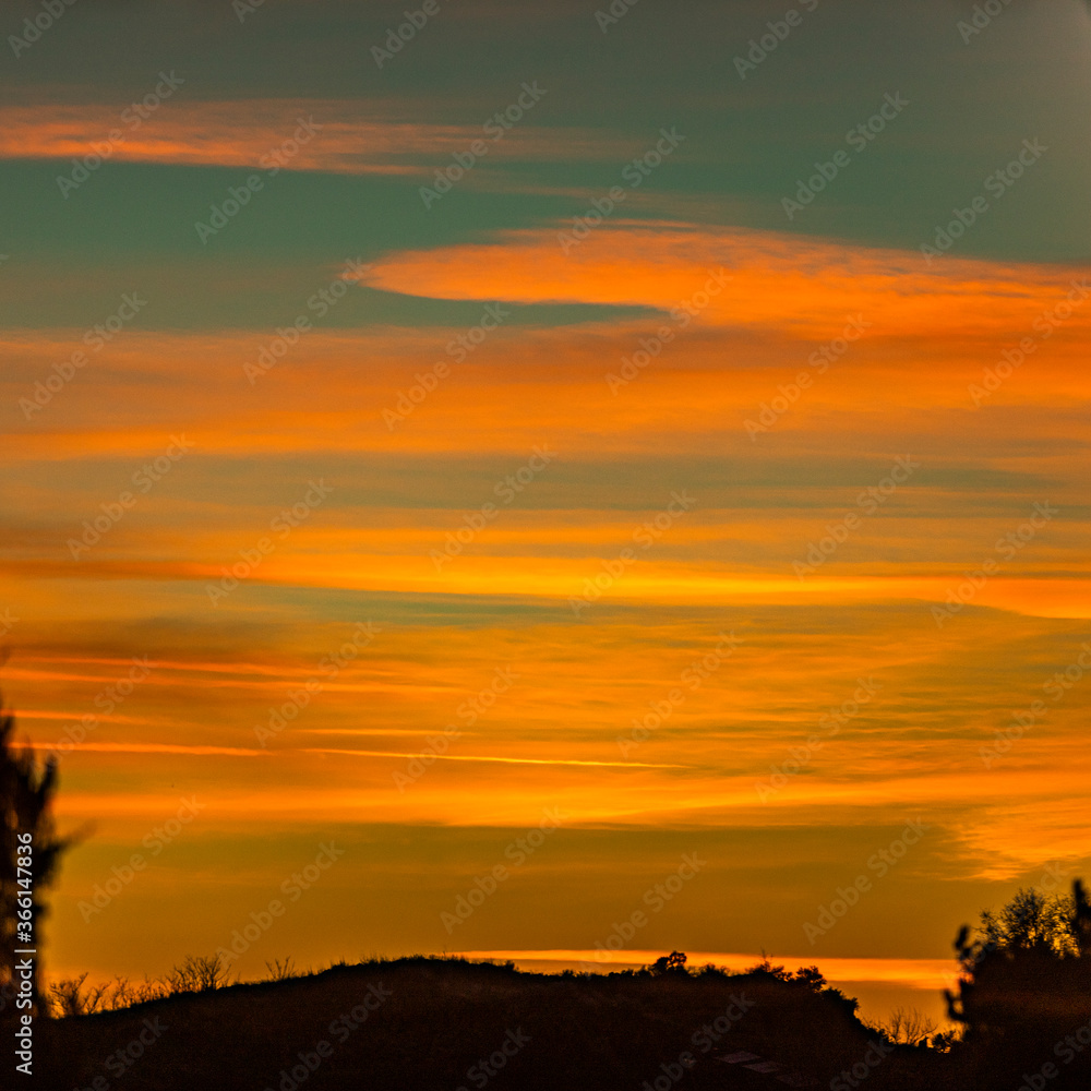 USA, Idaho, Boise, Orange sunset over hill USA, Idaho, Boise, Orange sunset over hill