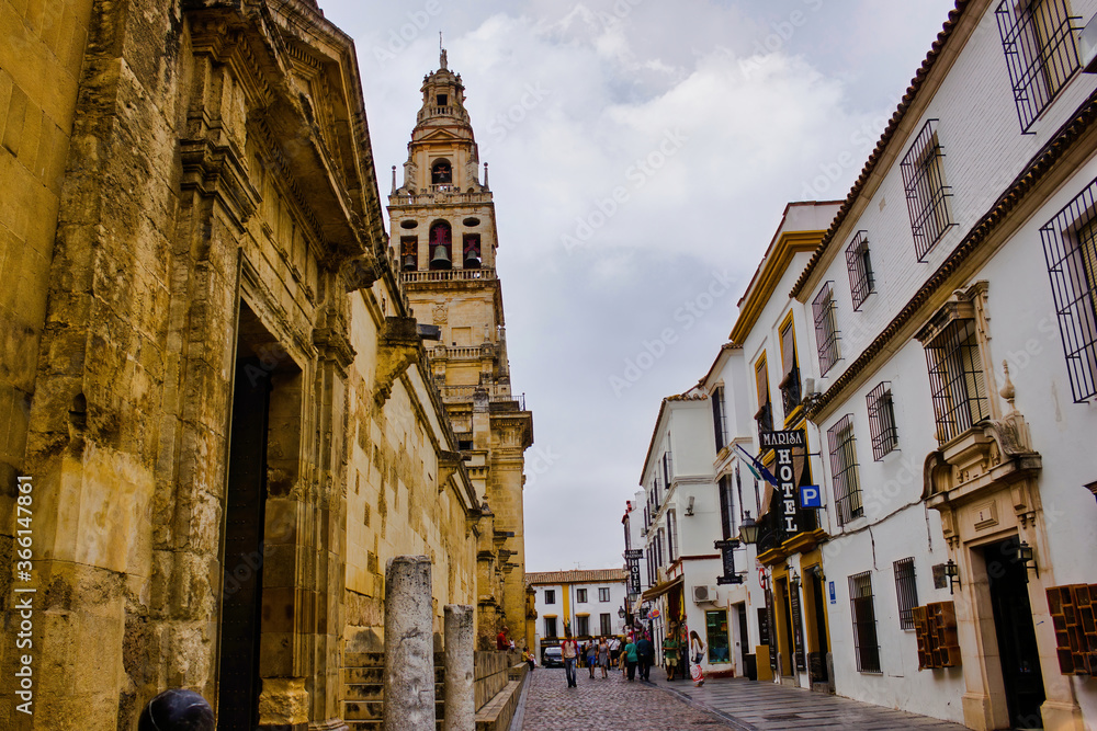 Cordoba, Spain - September 02, 2015: European architecture in city center main square, one of the main touristic attraction