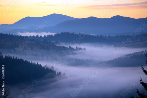 Morning landscape in the mountains. Dawn in the mountains. © 977_rex_977