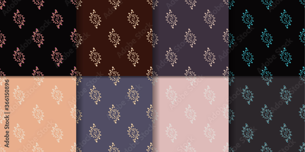 Fototapeta premium Set of eight fractal seamless patterns. Vector background for creative design