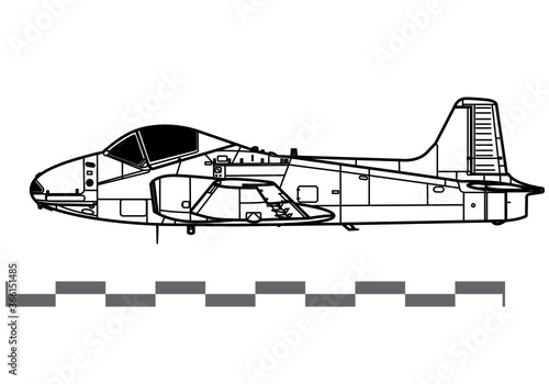 BAC Jet Provost. Vector drawing of jet trainer aircraft. Side view. Image for illustration and infographics.
