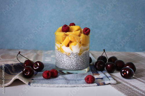 Chia pudding made of mango, coconut milk, Chia seeds