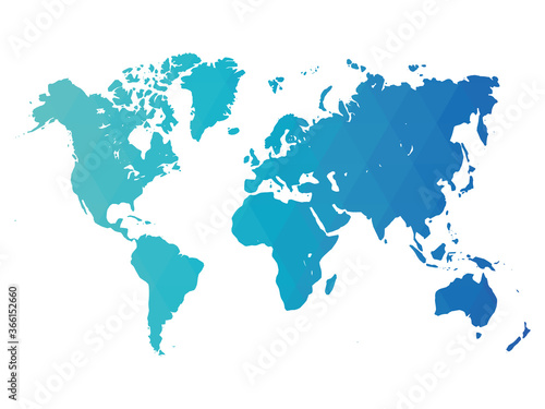 Map of World. Blue low poly gradient of rhombus shapes. Modern vector polygonal design