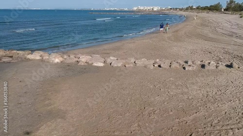 Le Grau du Roi (Gard, France) - Vue aérienne de la plage du Boucanet - Vue en direction de la Grande Motte