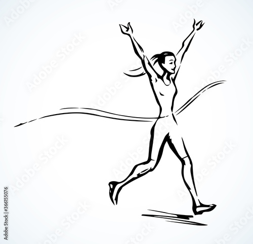 Runner rips the finish line. Vector drawing