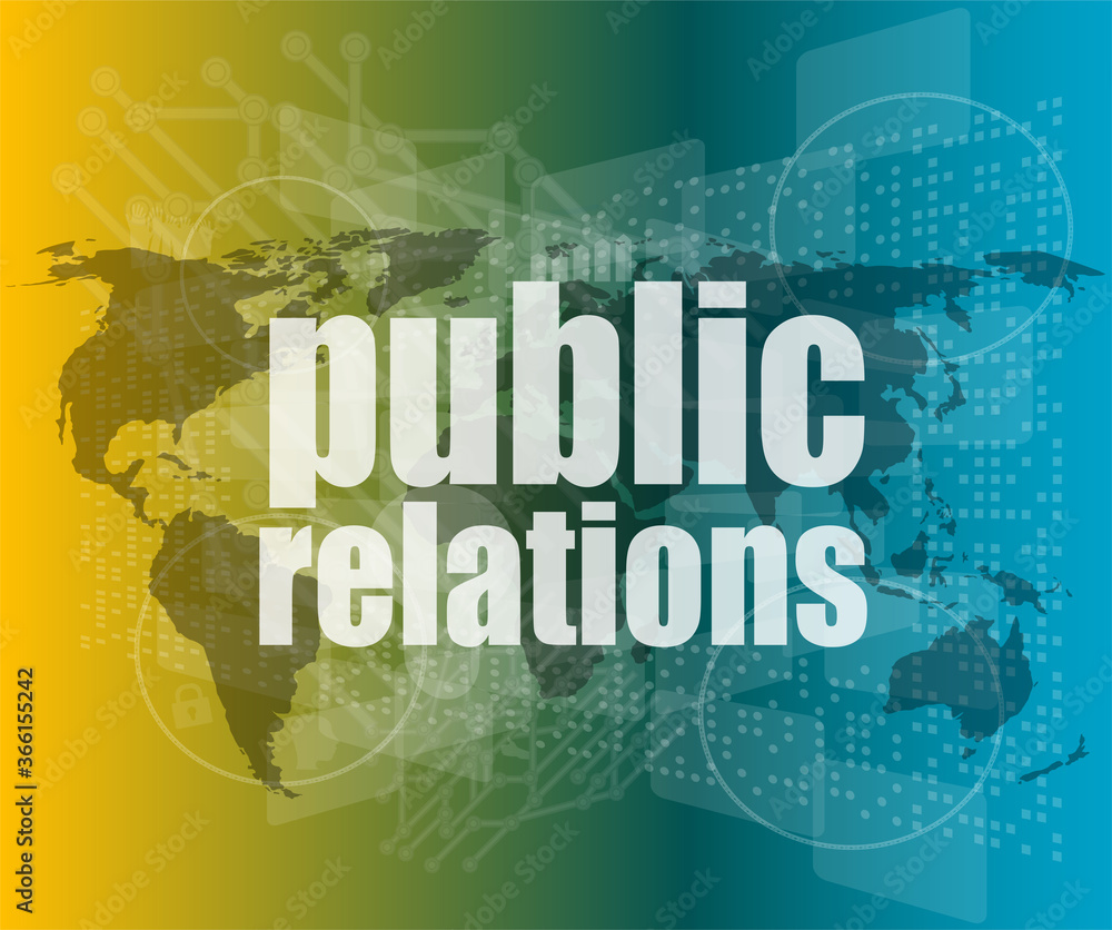 social concept: public relations words on digital screen, 3d