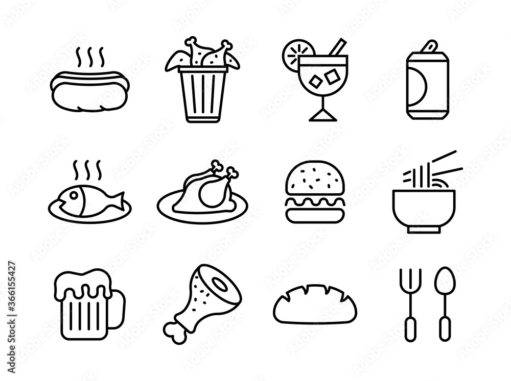 Foods and Drinks line Black icons style 8 vol 3 Stock Vector | Adobe Stock