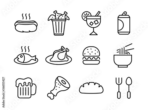 Foods and Drinks line Black icons style 8 vol 3