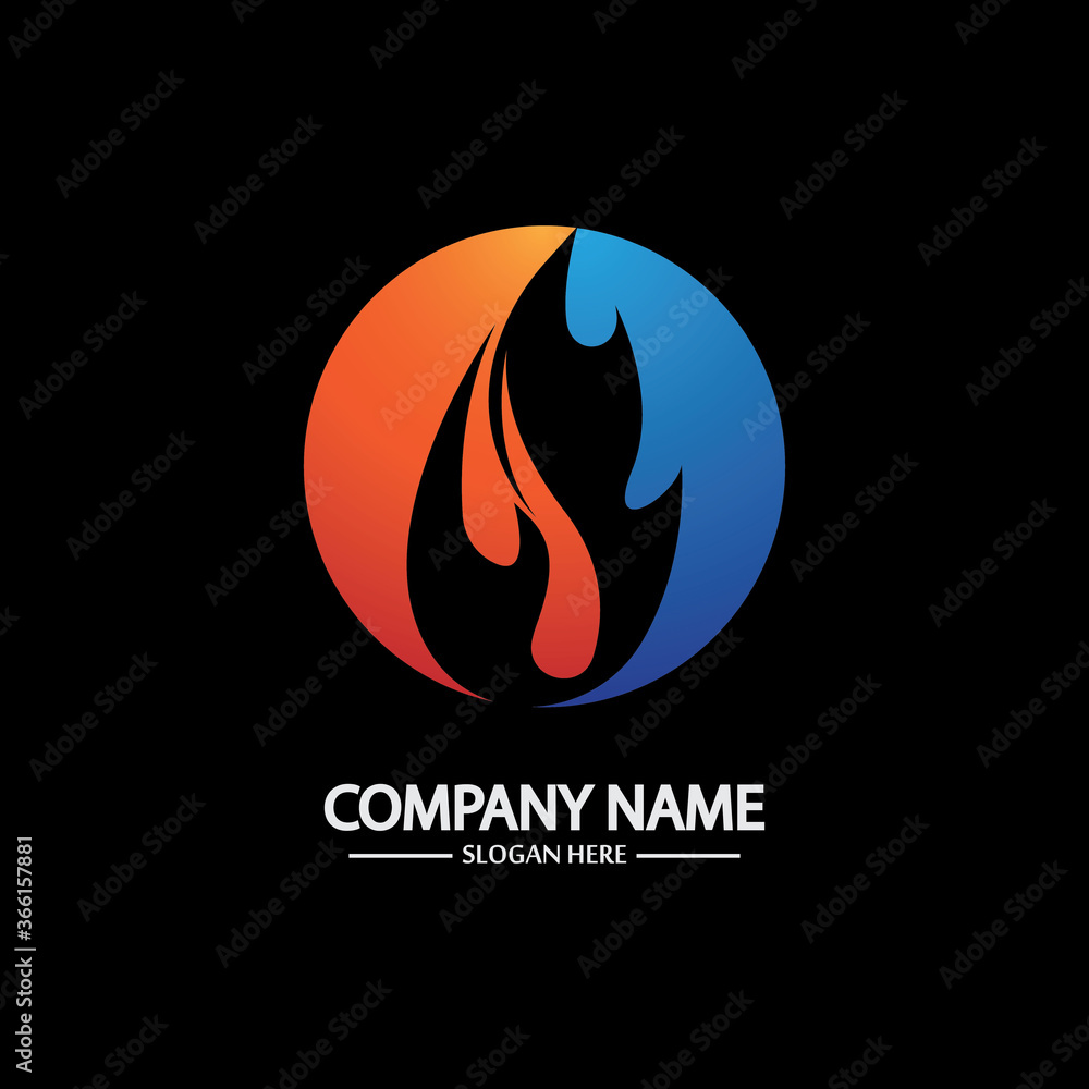 Abstract Fire Flame logo template on black background. Corporate branding identity Abstract Fire Flame logo template on black background. Corporate branding identity