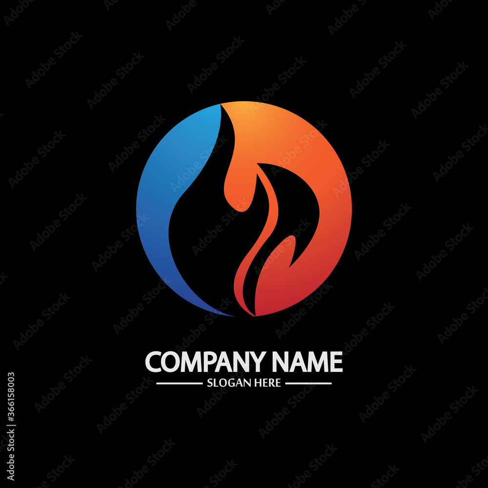 Abstract Fire Flame logo template on black background. Corporate branding identity Abstract Fire Flame logo template on black background. Corporate branding identity