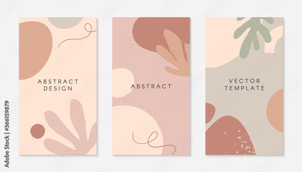 Bundle of editable insta story templates with copy space for text.Modern vector layouts with hand drawn organic shapes and textures.Trendy design for social media marketing,digital post,prints,banners