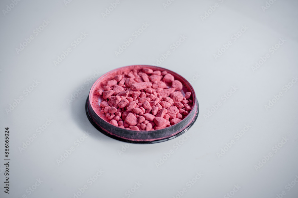 Shattered pink makeup blush, isolated on a white background. Makeup cosmetics Shattered pink makeup blush, isolated on a white background. Makeup cosmetics