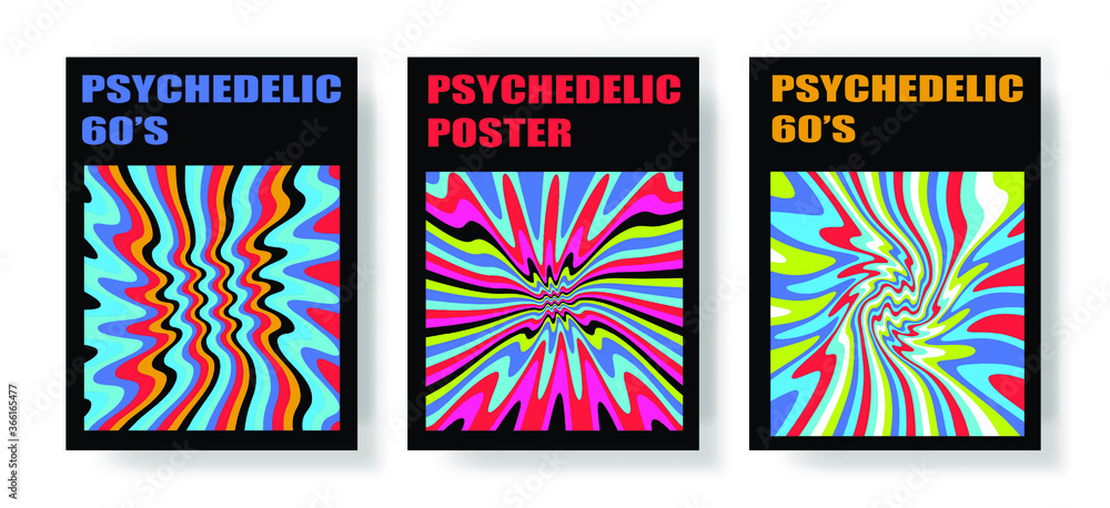 Trippy Retro Covers with Bright Acid Rainbow Colors and Groovy Geometric  Wavy Pattern in style of the 60s-70s. Poster template for Music Party.  Stock Vector | Adobe Stock