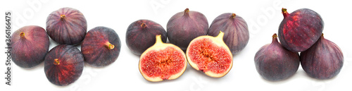 Figs fresh juicy. Collection whole and half fruit isolated on a white background. Food photo. Top view, flat lay