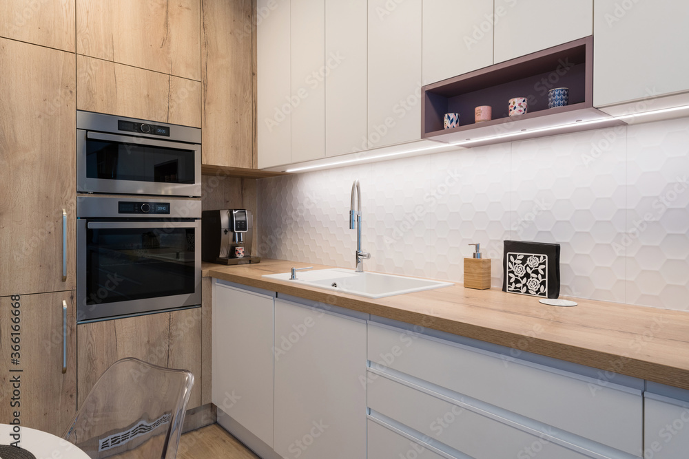 Interior of kitchen in modern apartment Interior of kitchen in modern apartment