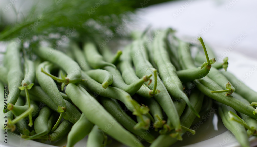 Frische Fisolen unreife bohnen aufgelegt Frische Fisolen unreife bohnen aufgelegt