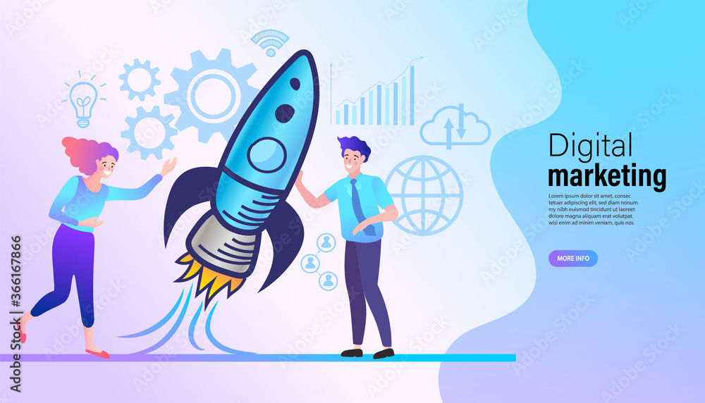 Digital marketing concept. Social network and media communication. Landing page template of Startup Business. Vector illustration. Digital marketing concept. Social network and media communication. Landing page template of Startup Business. Vector illustration.