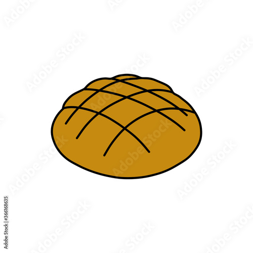 bread doodle icon, vector color line illustration