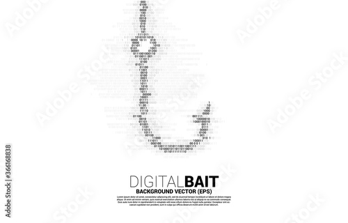 vector fishing hook from one and zero binary code. Concept of digital scam and fraud in business.